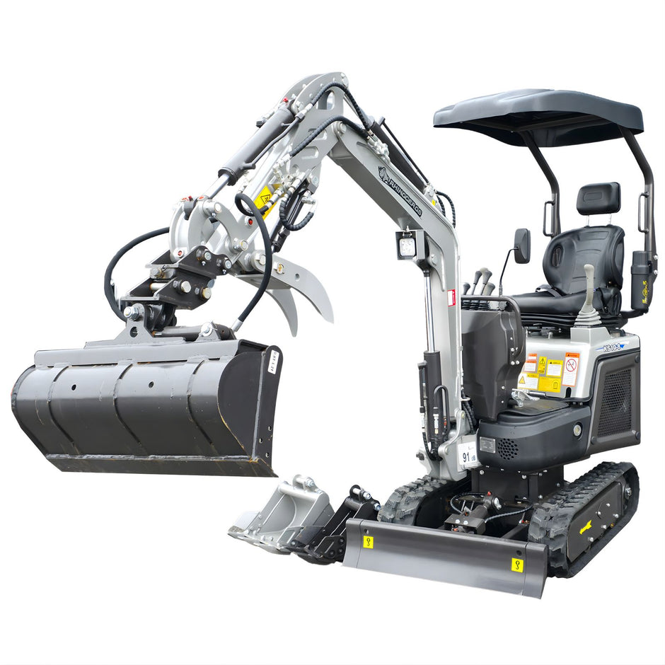 NEU Rhinoceros KS10-8 Diesel Mini-Bagger - 10 PS, 1 Zylinder Motor inkl. Schaufelpaket - 200 mm, 380 mm, Schnellwechsler, Hydraulischen Daumen Greifer