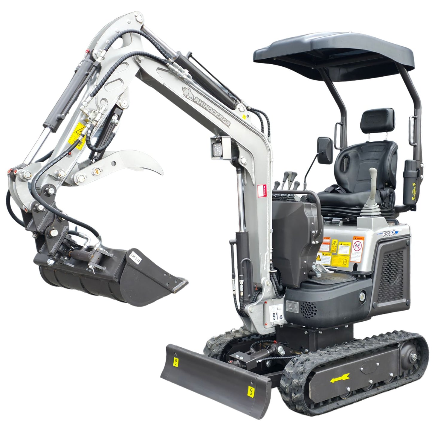 NEU Rhinoceros KS10-8 Diesel Mini-Bagger - 10 PS, 1 Zylinder Motor inkl. Schaufelpaket - 200 mm, 380 mm, Schnellwechsler, Hydraulischen Daumen Greifer
