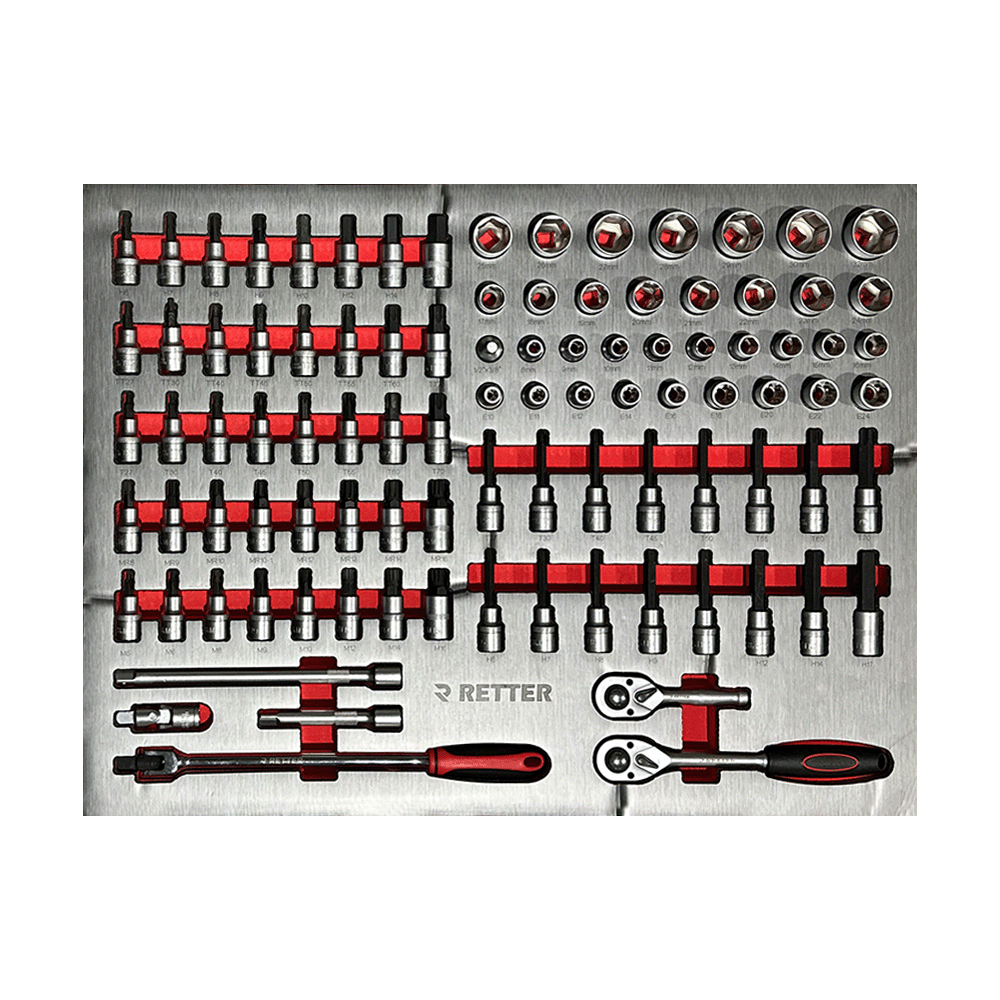 Retter R13 PRO drawer insert with Torx and HEX bit-sockets and 1/2 inch sockets in EVA foam
