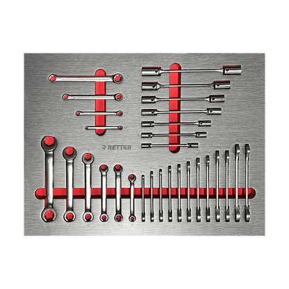 Retter R13 PRO drawer with combination wrenches and brake line wrenches in foam insert