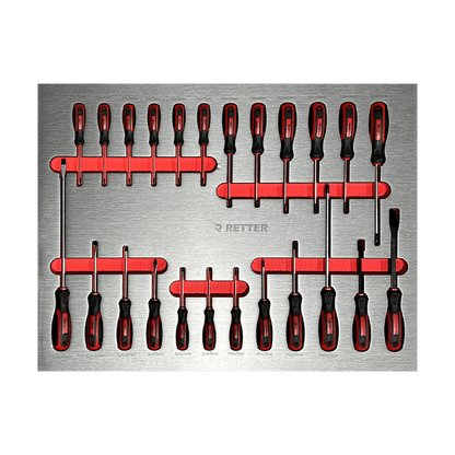 Retter R13 PRO complete set of SL, PH, and Torx screwdrivers in foam insert