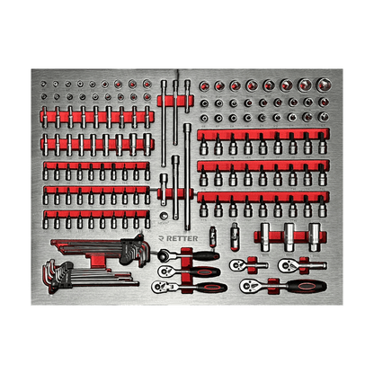 Retter R13 PRO foam organiser with 1/4 and 3/8 inch socket sets and ratchet handles