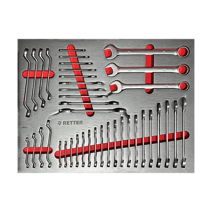 Retter R13 PRO drawer insert with full set of open-end and ring wrenches in EVA foam