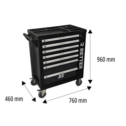 RETTER Werkzeugwagen R5 - 7 Schubladen bestückt 276-tlg. Chrom-Vanadium-Werkzeugset