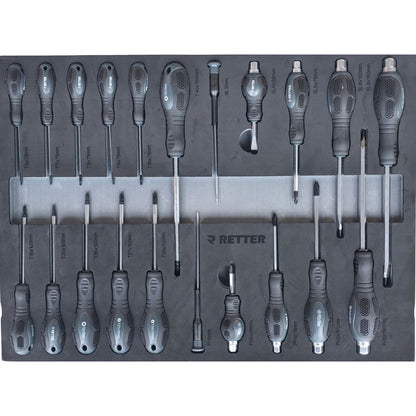 RETTER Werkzeugwagen R5 - 7 Schubladen bestückt 276-tlg. Chrom-Vanadium-Werkzeugset