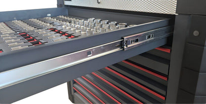 Mobiler Werkzeugwagen R13 - 8 Schubladen | Premiumqualität RETTER - Chrom-Vanadium-Werkzeugset 482-tlg. komplett bestückt