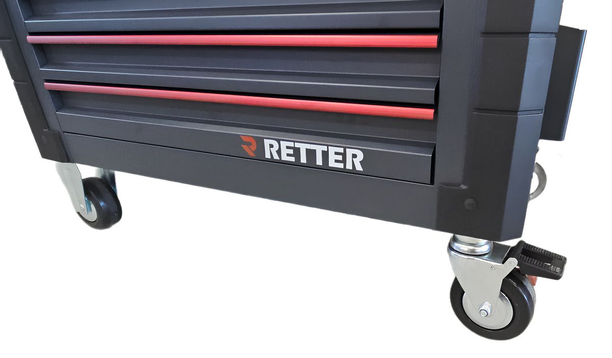 Mobiler Werkzeugwagen R13 - 8 Schubladen | Premiumqualität RETTER - Chrom-Vanadium-Werkzeugset 482-tlg. komplett bestückt