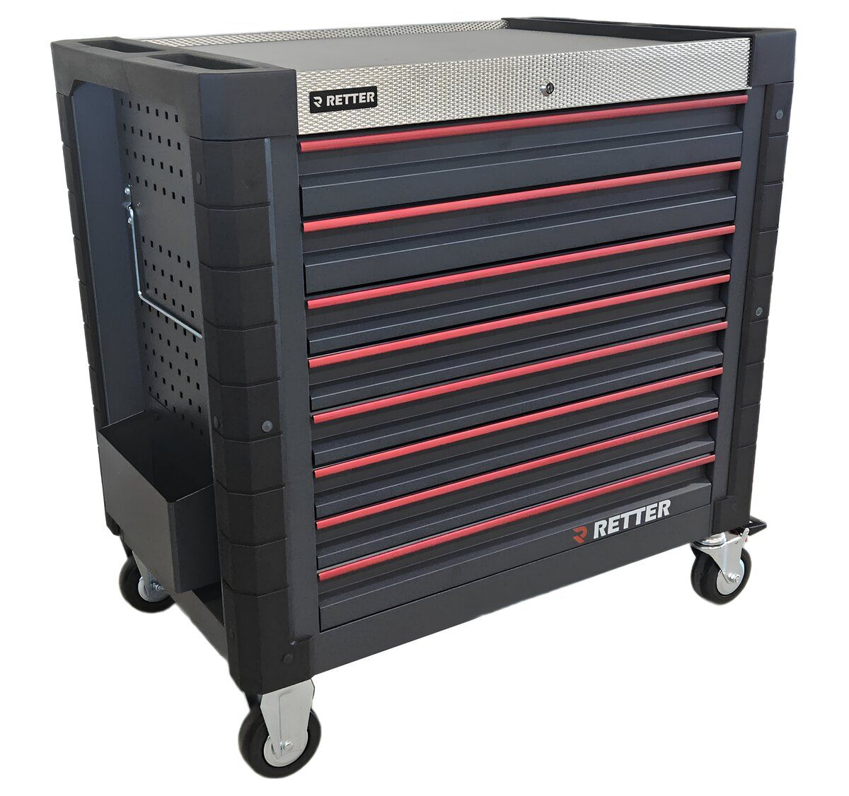 Mobiler Werkzeugwagen R13 - 8 Schubladen | Premiumqualität RETTER - Chrom-Vanadium-Werkzeugset 482-tlg. komplett bestückt