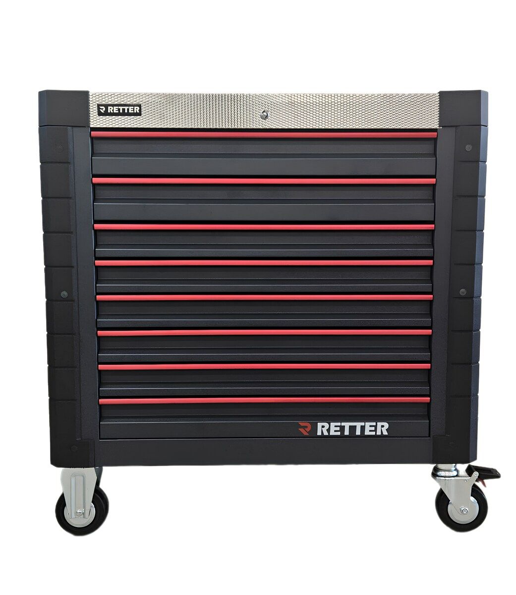 Mobiler Werkzeugwagen R13 - 8 Schubladen | Premiumqualität RETTER - Chrom-Vanadium-Werkzeugset 482-tlg. komplett bestückt