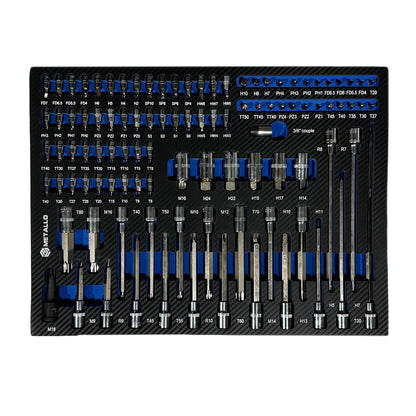 Metallo 8/8 foam insert with over 100 short and long bit-sockets