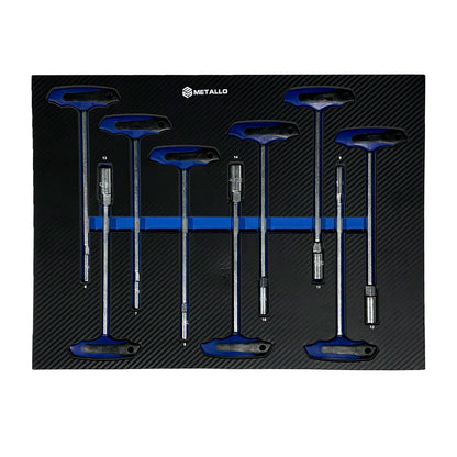 Metallo 8/8 drawer with T-bar socket keys with cross handle in foam