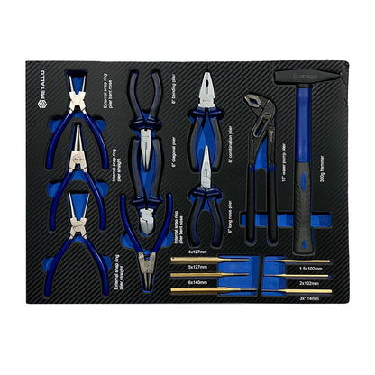 Metallo 8/8 drawer with Seeger pliers, combination pliers, hammer, and punches