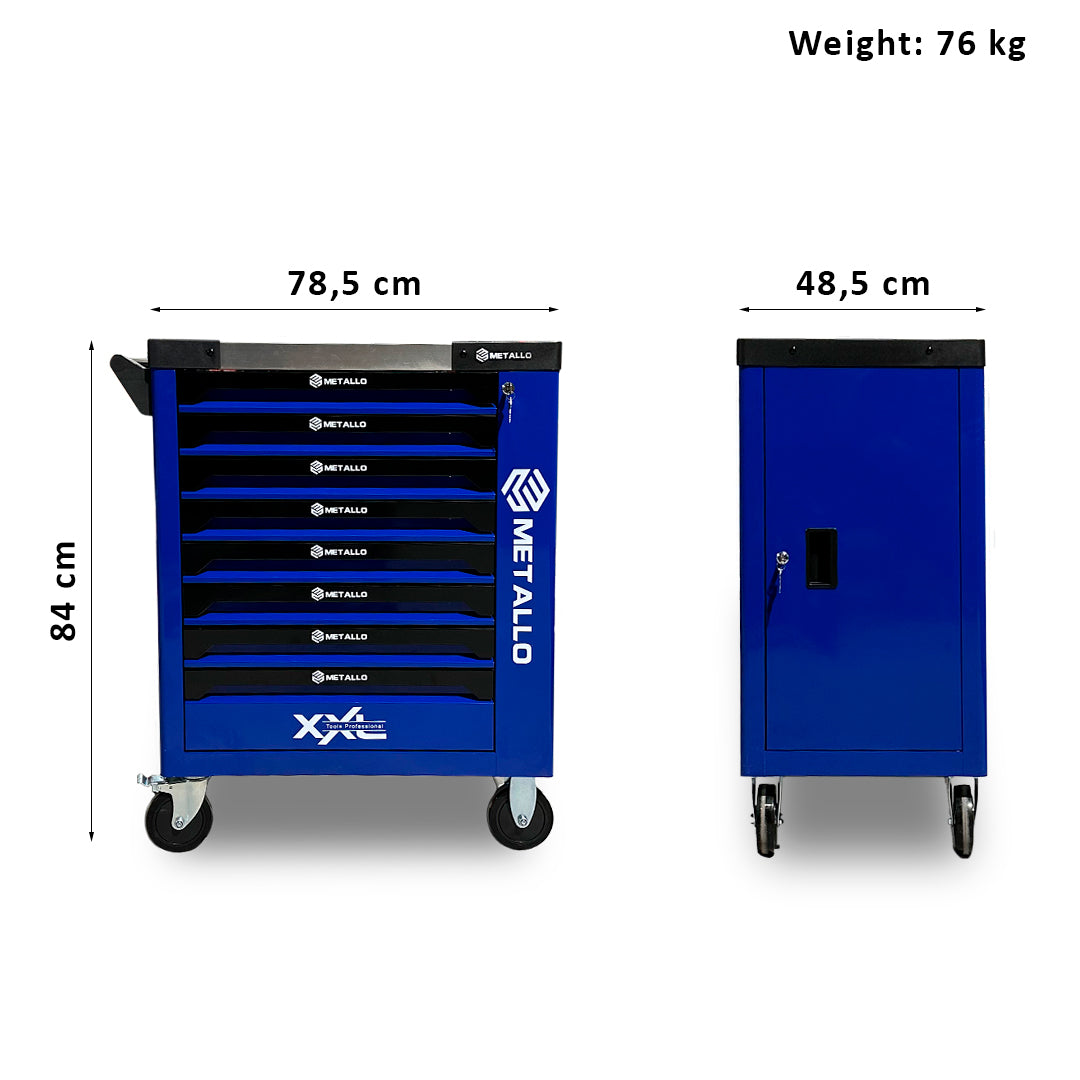 Metallo 8/8 technical drawing showing cabinet dimensions and weight