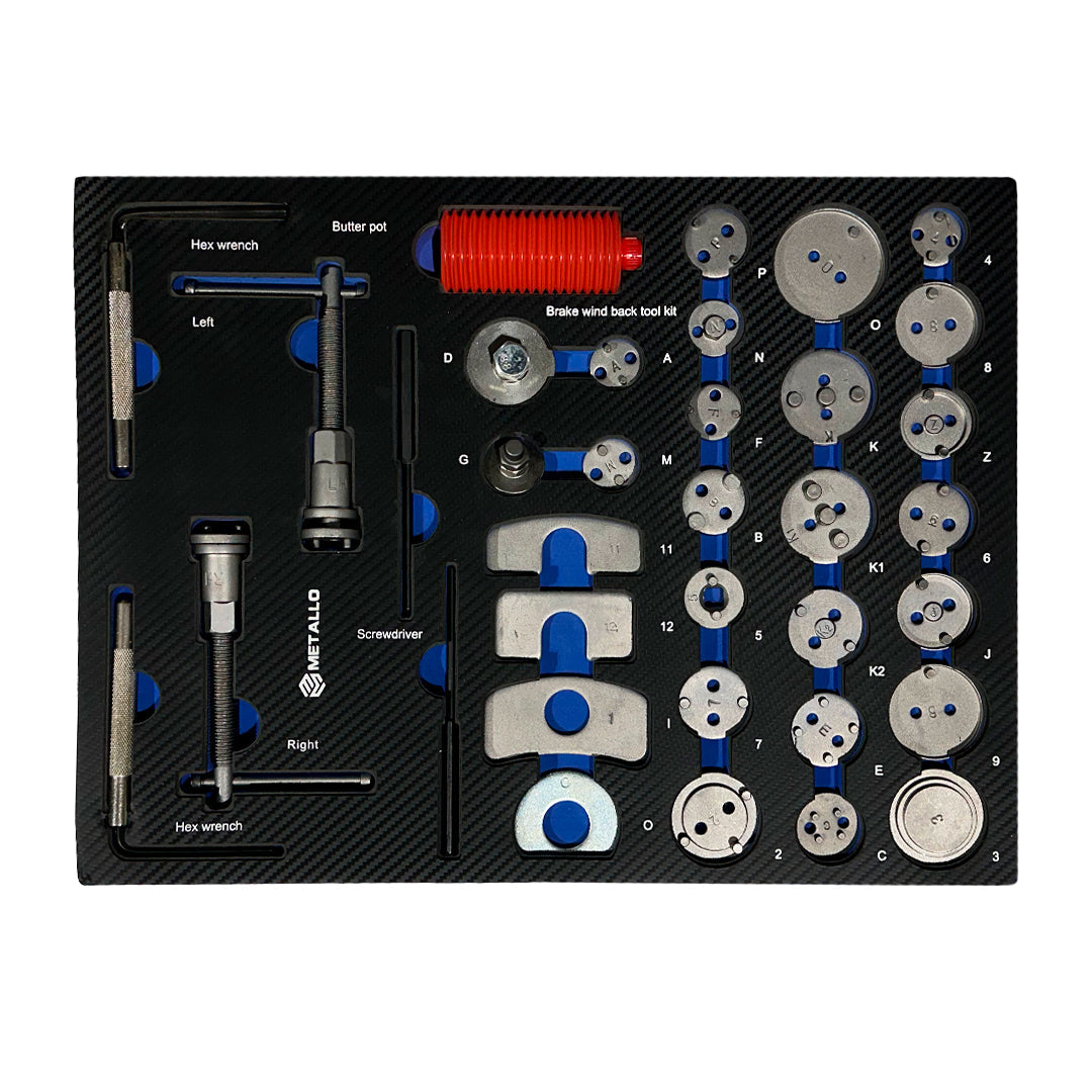 Metallo 8/8 drawer with brake caliper piston tools and 28-adapter service kit