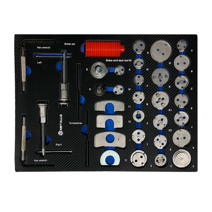 Metallo 8/8 drawer with brake caliper piston tools and 28-adapter service kit